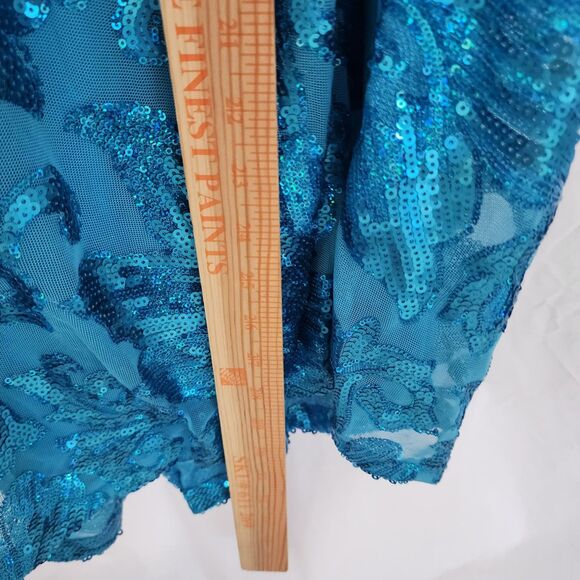 B. Darling Prom All Over Sequined Gown Blue flora Maxi Dress Turquoise Slit New - Picture 12 of 12